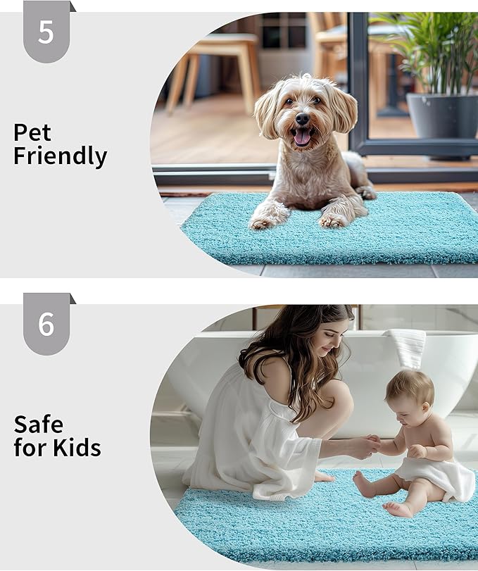 Bathroom Runner Rug 24x59 Teal Non Slip Fluffy Long Bath Mat for Bathroom Floor Washable Plush Luxury Bath Rug for Tub Absorbent Shower Sink Mat Bedside Rug