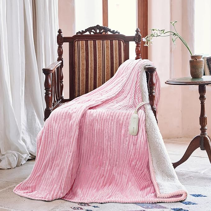 Heated Blanket Electric Blanket Throw 50”X60”-Heating Throw with 5 Heat Settings-3 Hours Auto Off,ETL Certified,Machine Washable (Pink)