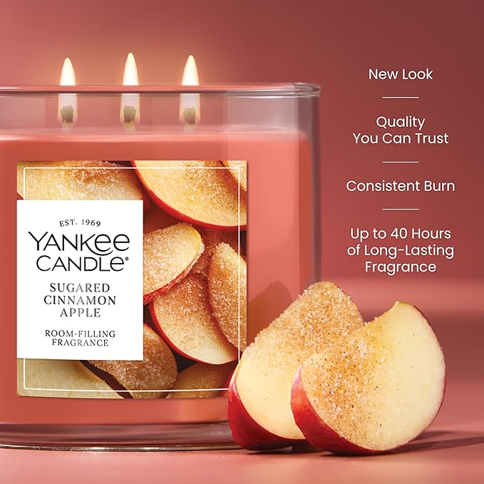 Yankee Candle Sugared Cinnamon Apple, Scented Candle, 14.5oz 3-Wick Candle Jar with up to 40 Hours Burn Time, Giftable