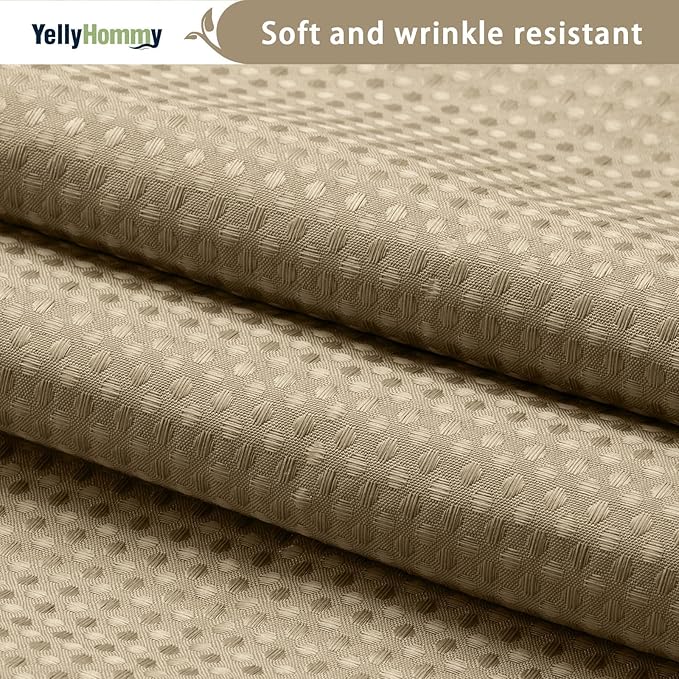 YellyHommy No Hook Shower Curtain with Snap in Liner Set Less Time Waffle Shower Curtain for Bathroom (Beige, 87" L x 72" W)