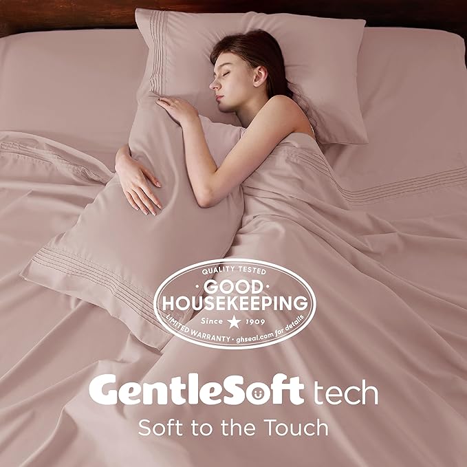 Bedsure Deep Pocket King Sheet Set - Fits Mattresses Up to 21 Inches Thick - 4 Piece GentleSoft Bed Sheets, Moisture Wicking, Soft & Cooling Bedsheet & Pillowcases, Easy & Secure Fit, Dusty Pink