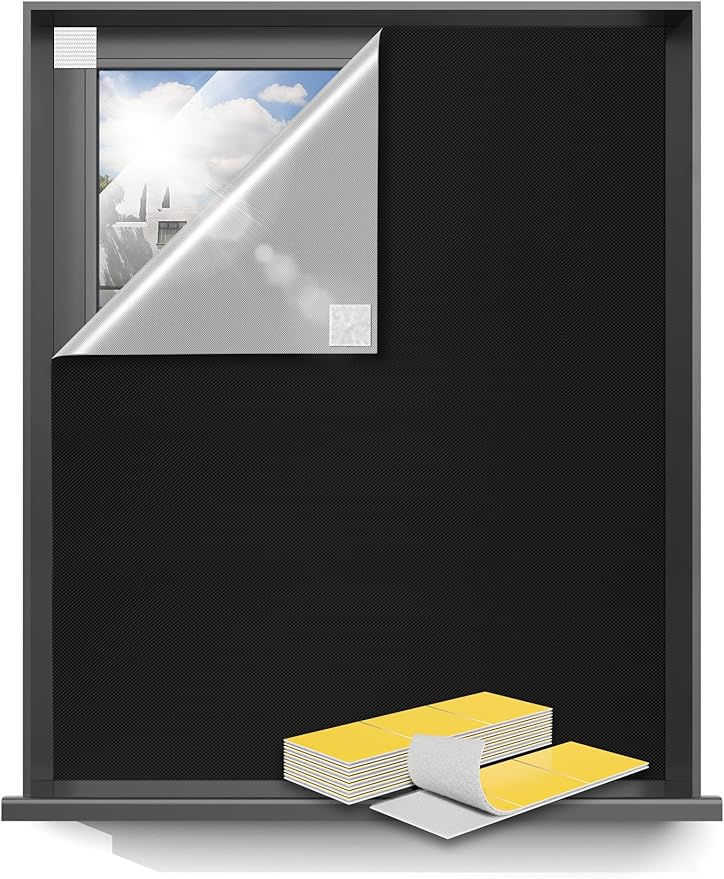 Sumobaby Blackout Curtains for Bedroom Portable 84”x59”Black Out Window Cover with Heat-Resistant Hook&Loop Tape,100% Blackout Shades,NoDrill Blinds for Windows DIY Cut Fit for Nursery&Dorm Room,Black