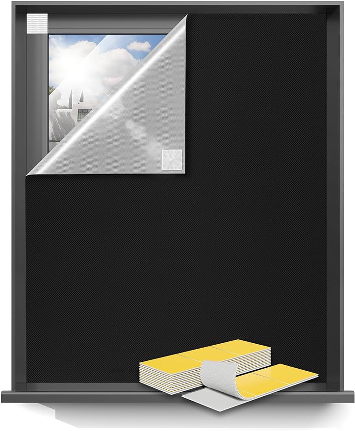 Sumobaby Blackout Curtains for Bedroom Portable 126”x70”Black Out Window Cover with Heat-Resistant Hook&Loop Tape,100%Blackout Shades,NoDrill Blinds for Windows DIY Cut Fit for Nursery&Dorm Room,Black