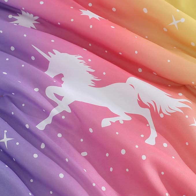 Full Size Comforter Set for Girls-7 Pieces Rainbow Unicorn Full Bedding Sets for Kids, Ultra Soft Bed in A Bag with Sheets