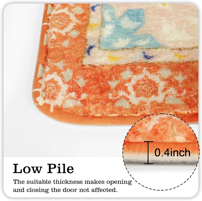 Uphome Boho Tribal Bathroom Runner Rug Orange Cute Floral Bath Mat Non-Slip Machine Washable Long Bathroom Rugs Soft Velvet Oriental Farmhouse Bath Rug for Sink Shower Doormat Tub, 18x47 inch
