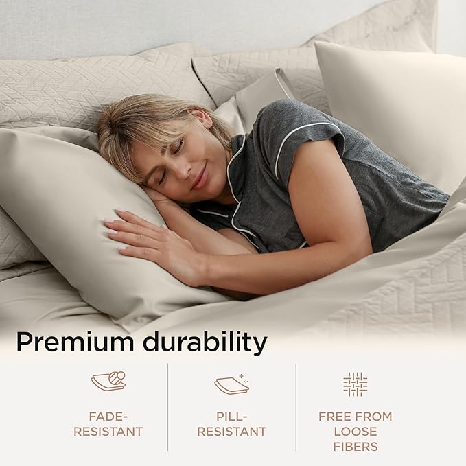 Threadmill Sheets for Twin Mattress | 600 Thread Count Twin Bed Sheets Set with 15” Deep Pocket | Sateen Weave 3-Piece Bedding Set with Cooling Effect | Taupe