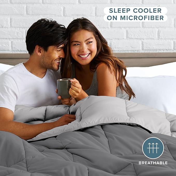 Bare Home Queen Comforter - Reversible Colors - Goose Down Alternative - Ultra-Soft - Premium 1800 Series - All Season Warmth - Bedding Comforter (Queen, Grey/Light Grey)