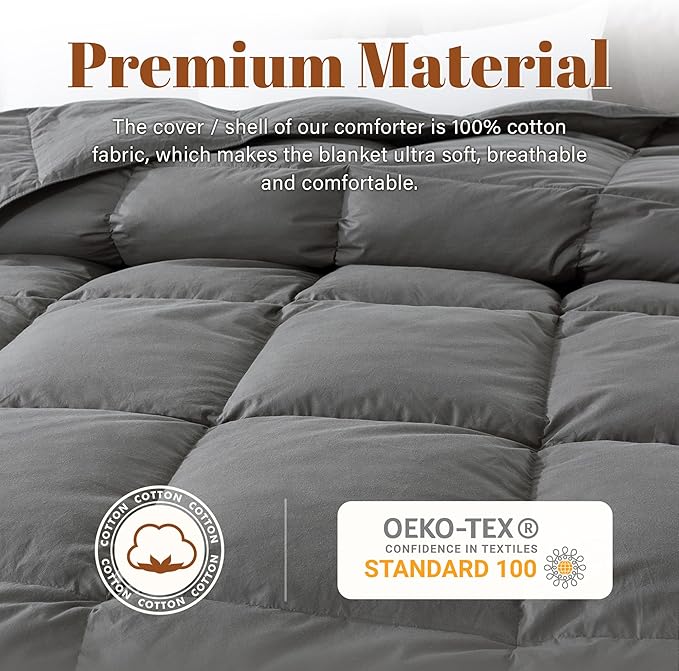 Cosybay Queen Size Feather Down Fiber Comforter - Grey 100% Cotton Duvet Insert - Luxury All Season Hotel Bedding Comforter,Medium Warmth 90 x 90 Inch