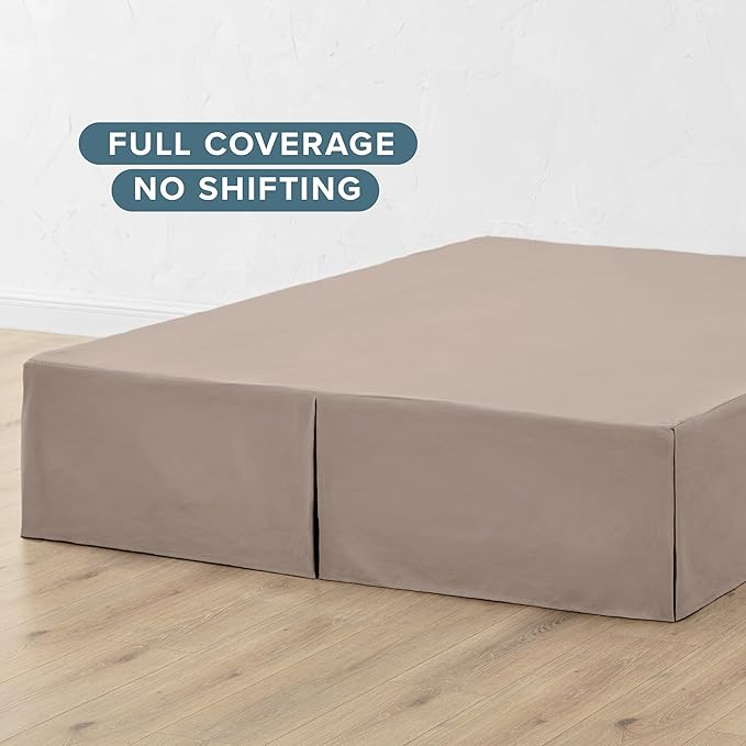 Bare Home Twin XL Bed Skirt - 15-Inch Tailored Drop Easy Fit - Bed Skirt for Twin Extra Long Beds - Center & Corner Pleats (Twin XL, Taupe)