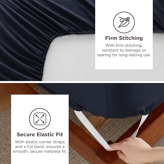 Bedsure Deep Pocket Twin Sheets Set - Fits Mattresses Up to 21 Inches Thick -3 Piece GentleSoft Bed Sheets, Moisture Wicking, Soft & Cooling Bedsheet & Pillowcases, Easy & Secure Fit, Navy