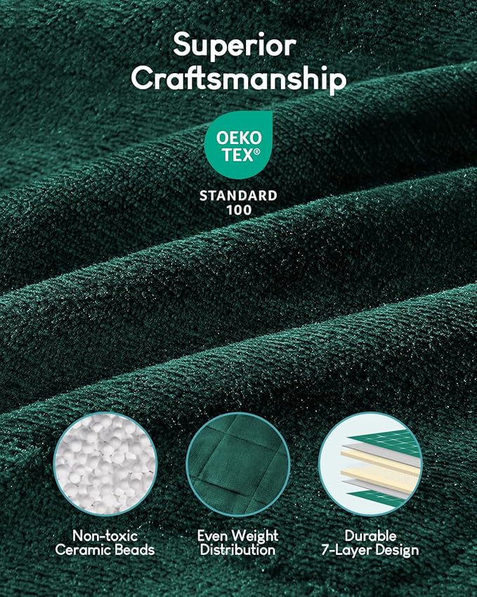 Cottonblue Sherpa Fleece Weighted Blanket 15lbs for Twin/Full Ded - Plush Bed Blanket for Deep Sleep and Relaxation, Heavy Calm Blankets with Cemaric Beads, 48x72 Inches,Green