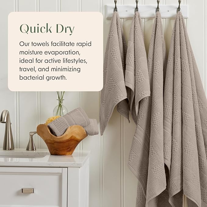 Springtree Home 100% Cotton Bath Towel Set of 4 | Brown Bath Towels | Geometric Textured Design | Absorbent & Quick-Dry | 4 Bath Towels | Oeko-TEX® Standard 100 Cotton | Myla Collection - Cobblestone