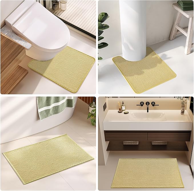 Large Bathroom Rugs Non Slip Washable Bath Rugs Super Absorbent Bathroom Rug Thin Quick Dry Low Pile Bath Mats, Yellow 36"x48"