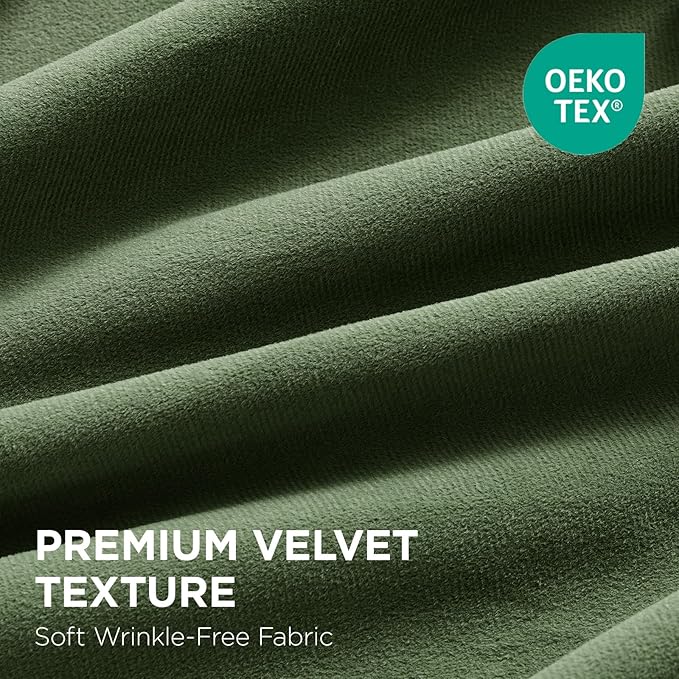 Joydeco Olive Green 100% Blackout Curtains 120 Inch 2 Panels, Luxury Thermal Green Velvet Curtains for Bedroom Living Room, Soundproof Blackout Window Drapes, Rod Pocket & Back Tab (52W x 120L)
