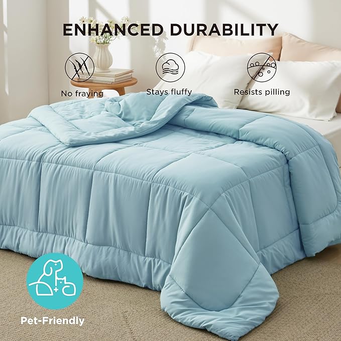 Bedsure Comforter Duvet Insert - Quilted Comforters Twin Size, All Season Duvet, GentleSoft Down Alternative Bedding, with 8 Tabs, Gifts for Women/Men, Light Spa Blue, Twin 88 x 68 Inches