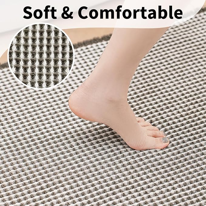 Waffle Runner Bath Mat - Long Boho Bathroom Rugs Non Slip Washable, Super Absorbent & Quick Dry, Soft Bath Mat Farmhouse Bathroom Decor, 24'' x 60'', Olive Green and White