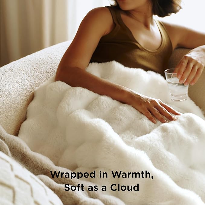 Bedsure GentleSoft Fluffy Faux Fur Throw XL Blanket, Fuzzy Soft Bubble Blanket for Couch Bed, Faux Fur Decor for Home Bedroom Living Room, Thick Warm Furry Cozy Gifts for Women, Cream, 50x70 Inch