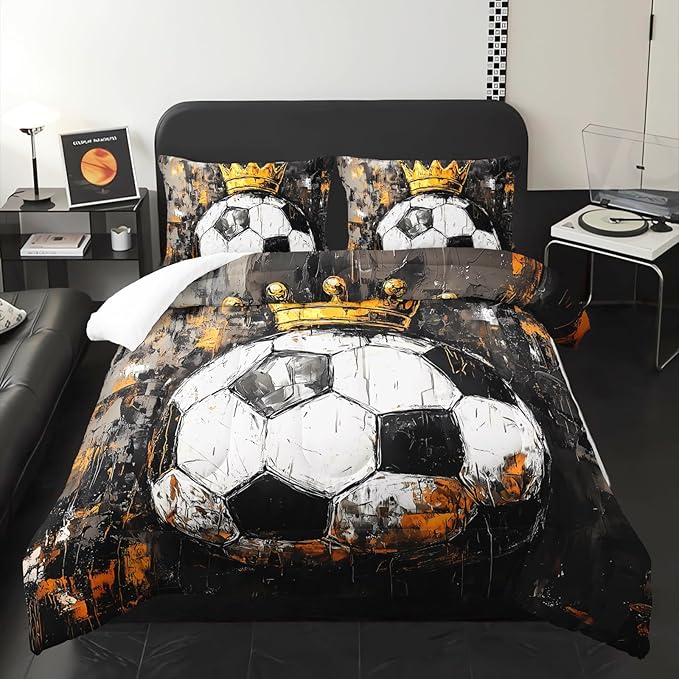 Soccer Ball Comforter Set Queen for Boy，Sport Theme Queen Bedding Sets for Boys，Soccer Themed Bedroom Decor for Boys with 1 Comforter with 2 Pillow Case