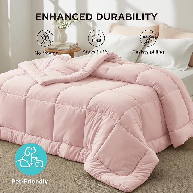 Bedsure Comforter Duvet Insert - Quilted Comforters Twin XL Size, All Season Duvet, GentleSoft Down Alternative Bedding, with 8 Tabs, Gifts for Women/Men, Pink, Twin XL 92 x 68 Inches
