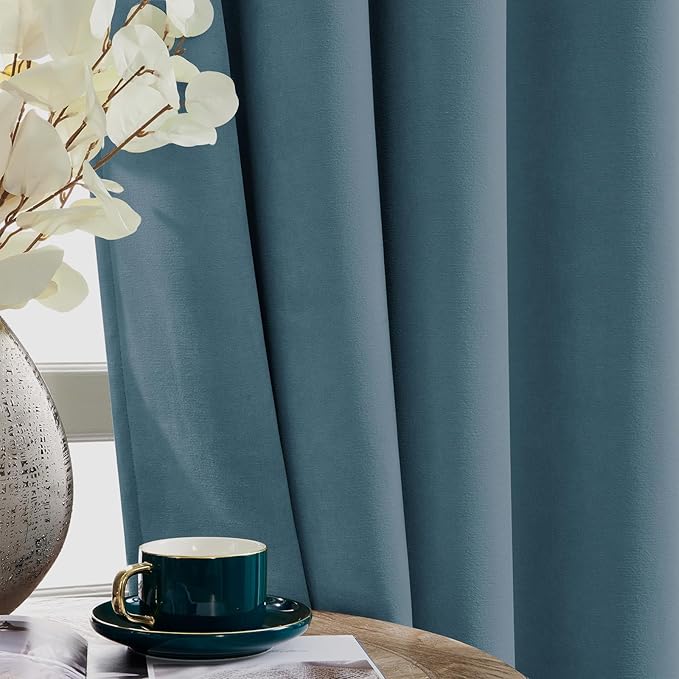 Joydeco Greyish Blue Velvet Curtains 84 Inches 2 Panels, Luxury Thermal Insulated Soft Curtains for Bedroom & Living Room, Room Darkening Velvet Drapes, Rod Pocket (52W x 84L)