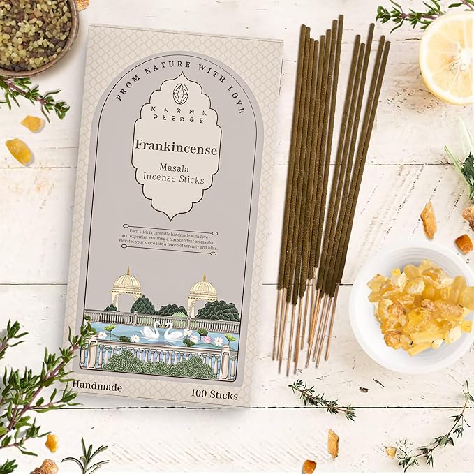 Incense Sticks, Frankincense & Myrrh Incense, Pack of 100 Stick, Hand Rolled Aromatic Masala Made with Natural Ingredients, 45-60 Min Burn Time, Best for Home Fragrance, Meditation, Yoga, Relaxation