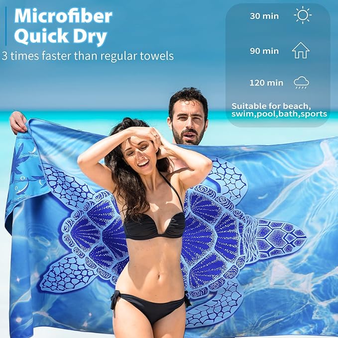 TwoYek 4 Pack Microfiber Thin Beach Towel Lightweight 71x32 Oversized Extra Large Sand Free Towels Quick Dry for Travel Pool Yoga Gym Sports Beach Accessories Vacation Essential Gift