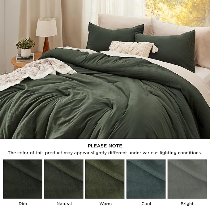 Bedsure Full Size Comforter Set, Dark Green Soft Prewashed Bedding for All Seasons, 3 Pieces GentleSoft™ Warm Down Alternative Bed Set, 1 Lightweight Comforter (82"x86") and 2 Pillowcases (20"x26")