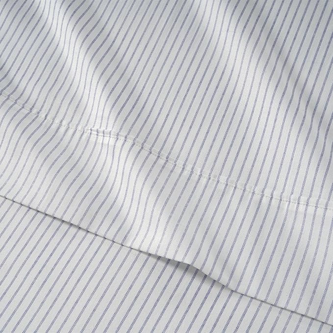 LANE LINEN Cal King Sheets – 450 Thread Count 100% Cotton Bedding Sheets & Pillowcases, Soft Sateen Weave, 15” Deep Pocket Fully Elasticized Fitted Sheet, Luxury Hotel Bedding, Ticking Stripe