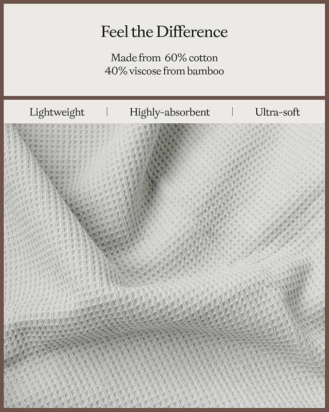 Cozy Earth Waffle Washcloths - 60% Cotton 40% Viscose from Bamboo Washcloths 13 x 13 Inches - Soft & Absorbent Terry, Reversible Mini Textured Waffle & Weave Pattern - 4 Pack