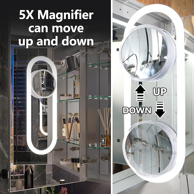 Lighted Medicine Cabinet with Mirror 30"x36" Recessed LED Medicine Cabinet Mirror, Front&Backlit, Anti-Fog, Stepless Dimming, 3-Color Temperatures, Magnifier, 2 Outlets, Storage Shelves, ETL Certified