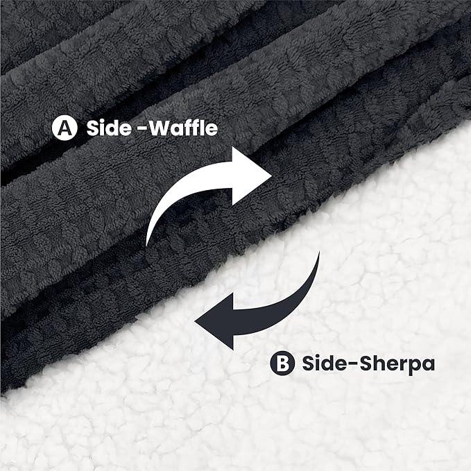 Heated Blanket Electric Blanket Twin Waffle, 62x84 Inches Sherpa Fleece Fast Heating Blanket 6 Heating Levels & 10 Hours Auto Off ETL Certification,Charcoal Grey Twin