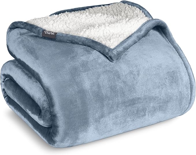 Bare Home Sherpa Fleece Blanket - Twin/Twin Extra Long - Blanket for Bed, Sofa, and Couch - Warm & Lightweight - Fluffy & Soft - Reversible (Twin/Twin XL, Dusty Blue)