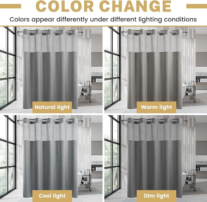Long No Hook Shower Curtain with Snap in Liner, Polyester Textured Shower Curtain with Liner Set, Waterproof Washable Hotel Style Shower Curtains for Bathroom, 71Wx80H, Grey