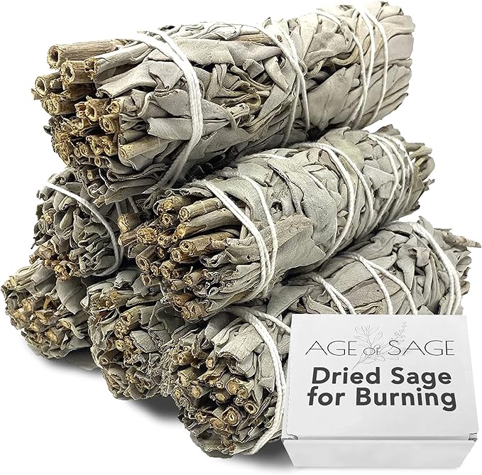 White Sage Smudge Sticks 4" Long - Stress Relief Dried Sage Incense Sticks - Burning Sage Sticks Bundle for Cleansing House Negative Energy - Hand Wrapped White Sage Incense Sticks - 6pk