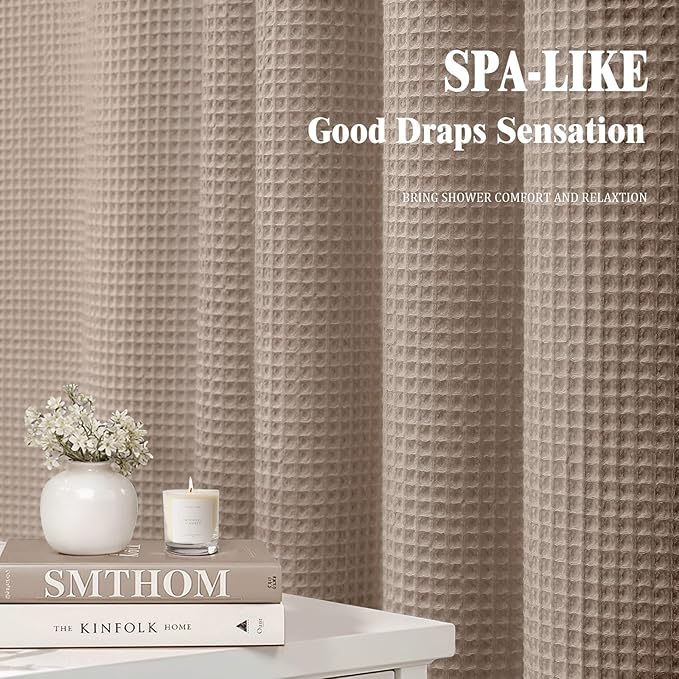 Long Waffle Shower Curtain - Beige Cotton Texture Fabric Heavyweight Shower Curtain for Bathroom,72Wx78L