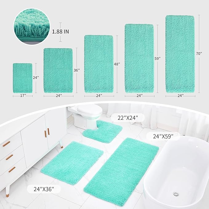 Bathroom Rug 24x48 Non Slip Fluffy Bath Mat for Bathroom Floor Washable Plush Luxury Bath Rug for Tub Soft Absorbent Shower Mat, Spa Blue