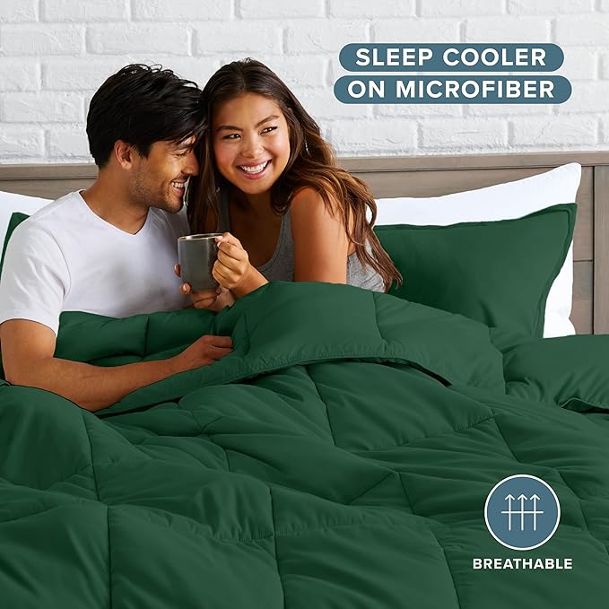 Bare Home Comforter Set - Full Size - Ultra-Soft - Goose Down Alternative - Premium 1800 Series - All Season Warmth (Full, Forest Green)