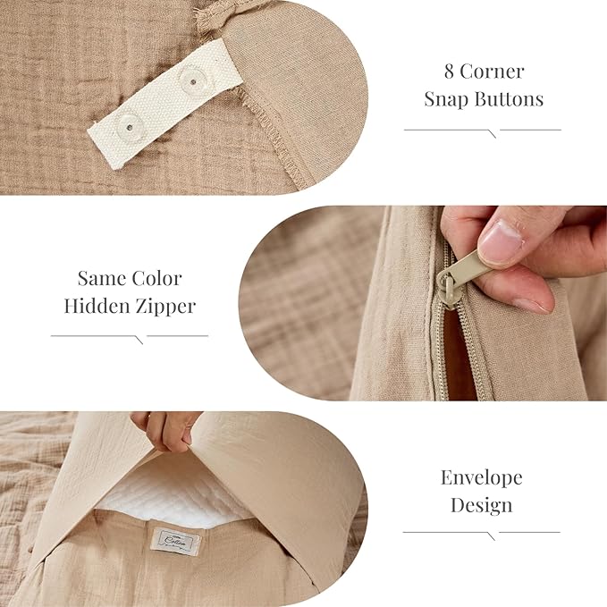 100% Sandwashed Cotton Twin Duvet Cover, Soft Twin Size Duvet Cover Set 3 Pieces with Zipper Clousre & Corner Buttons (Linen, Twin 69 x 90)