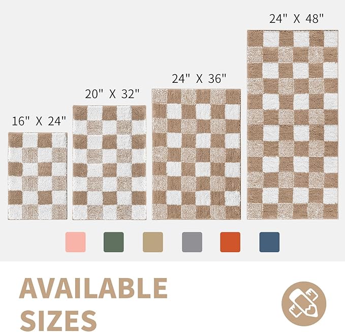 CozeCube Bath mats for Bathroom Non Slip, Fluffy Absorbent Microfiber Bath mat Washable, Aesthetic Bathroom Rugs, Large Beige Checkered Bath mat, Beige, 36" x 24"