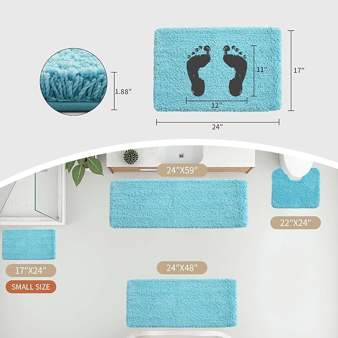 Small Bathroom Rug 17x24 Non Slip Teal Fluffy Bath Mat for Bathroom Floor Washable Plush Luxury Bath Rug for Tub Soft Shaggy Absorbent Shower Mat