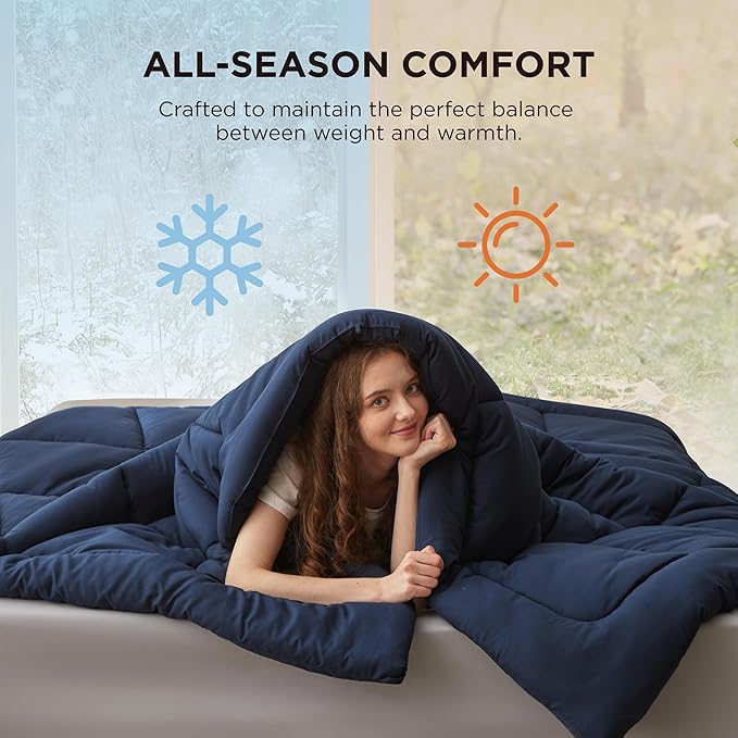 Bedsure Comforter Duvet Insert - Quilted Comforters Full Size, All Season Duvet, GentleSoft Down Alternative Bedding, with 8 Tabs, Gifts for Women/Men, Navy Blue, Full 86 x 82 Inches
