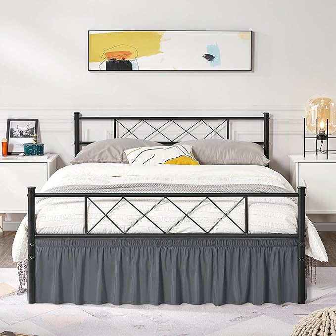 Biscaynebay Wrap Around Bed Skirts with Split Corners for King Beds 18" Drop, Dark Grey Adjustable Elastic Dust Ruffles Easy Fit Wrinkle Resistant Silky Luxurious Fabric Machine Washable