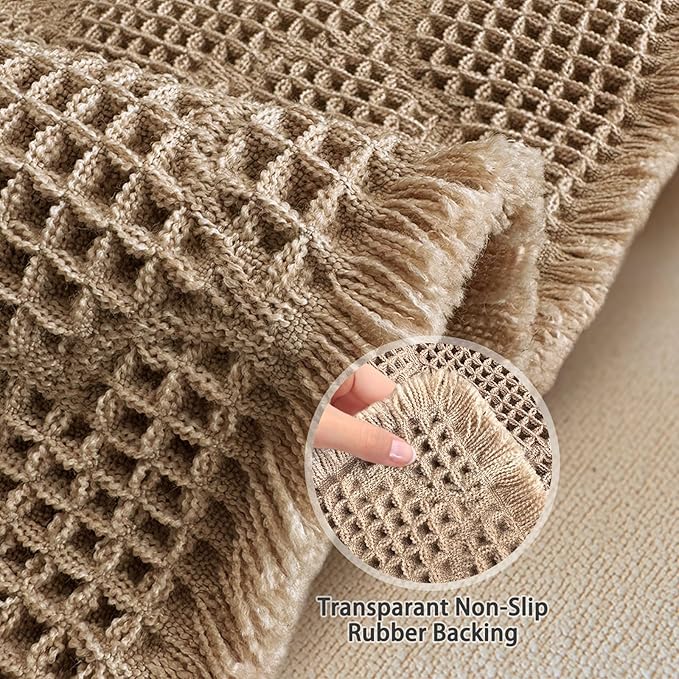 ZALL Tan Waffle Bath Mat,Super Absorbent Non Slip Bathroom Rug,Brown 24X72 inch, Geometric Diamond Machine Washable Ultra Soft Floor Mats