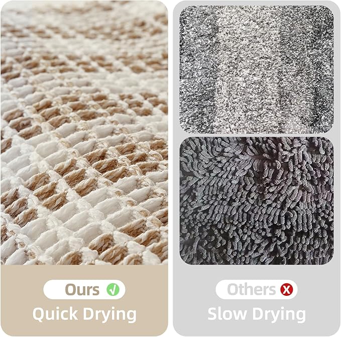 Waffle Bath Mat, Boho Bathroom Rugs Non Slip Washable Absorbent Checkered Bathroom Mat Quick Dry Farmhouse Bathroom Decor, 36"x24" Khaki and White