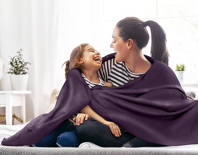 Utopia Bedding Plum 100% Cotton Blanket [Twin Size - 90x72 Inch] 350GSM Lightweight, Soft and Breathable Thermal Blanket for All Seasons