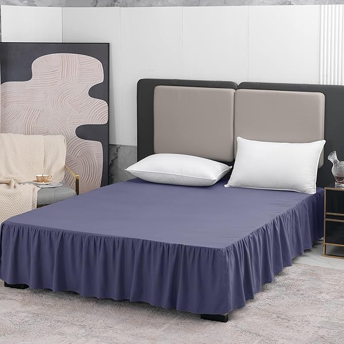 TSUTOMI Navy Blue Bed Skirt Full Size Ruffled Bed Skirt with Split Corners, Full Bed Skirt 12 Inch Drop, Full Size Bed Skirt Black for Ruffled Bed Skirt with Split Corners, Bed Skirt Full Size