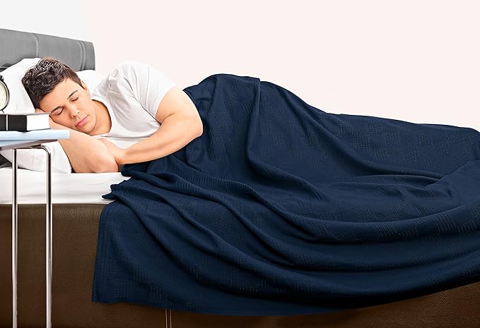 Utopia Bedding Navy 100% Cotton Blanket [Twin Size - 90x72 Inch] 350GSM Lightweight, Soft and Breathable Thermal Blanket for All Seasons