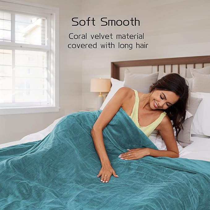 Electric Heated Throw 50"x60" Size with Handheld Controller, 4 Temperature Settings & 3 Hour Auto Coral Fleece Shut-Off-Machine Washable-Teal