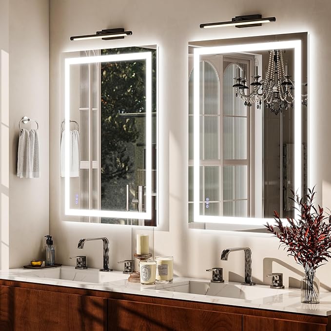 VooBang LED Bathroom Mirror 26 x 38 inches - 3 Adjustable Lighting Modes Lighted Smart Bathroom Vanity Mirror, Anti-Fog, Memory Function, Tempered Glass, Wall Mounted Horizontally Vertically
