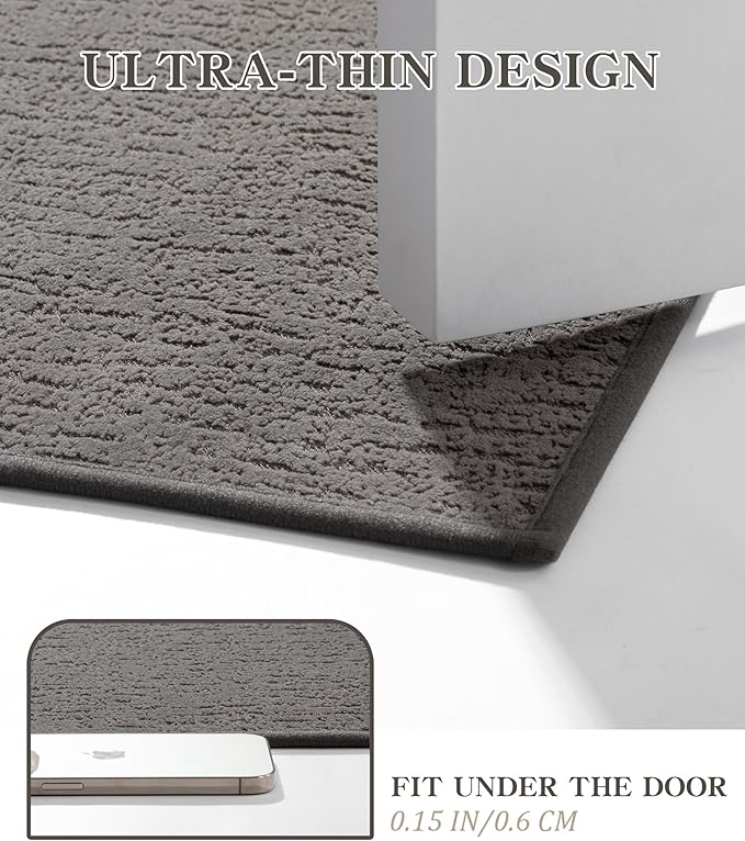Chakme 2 Piece Bathroom Rug Sets, Ultra Thin Bath Mat Quick Dry, Absorbent, Non Slip, Machine Washable, Dark Grey, 17" x 24"